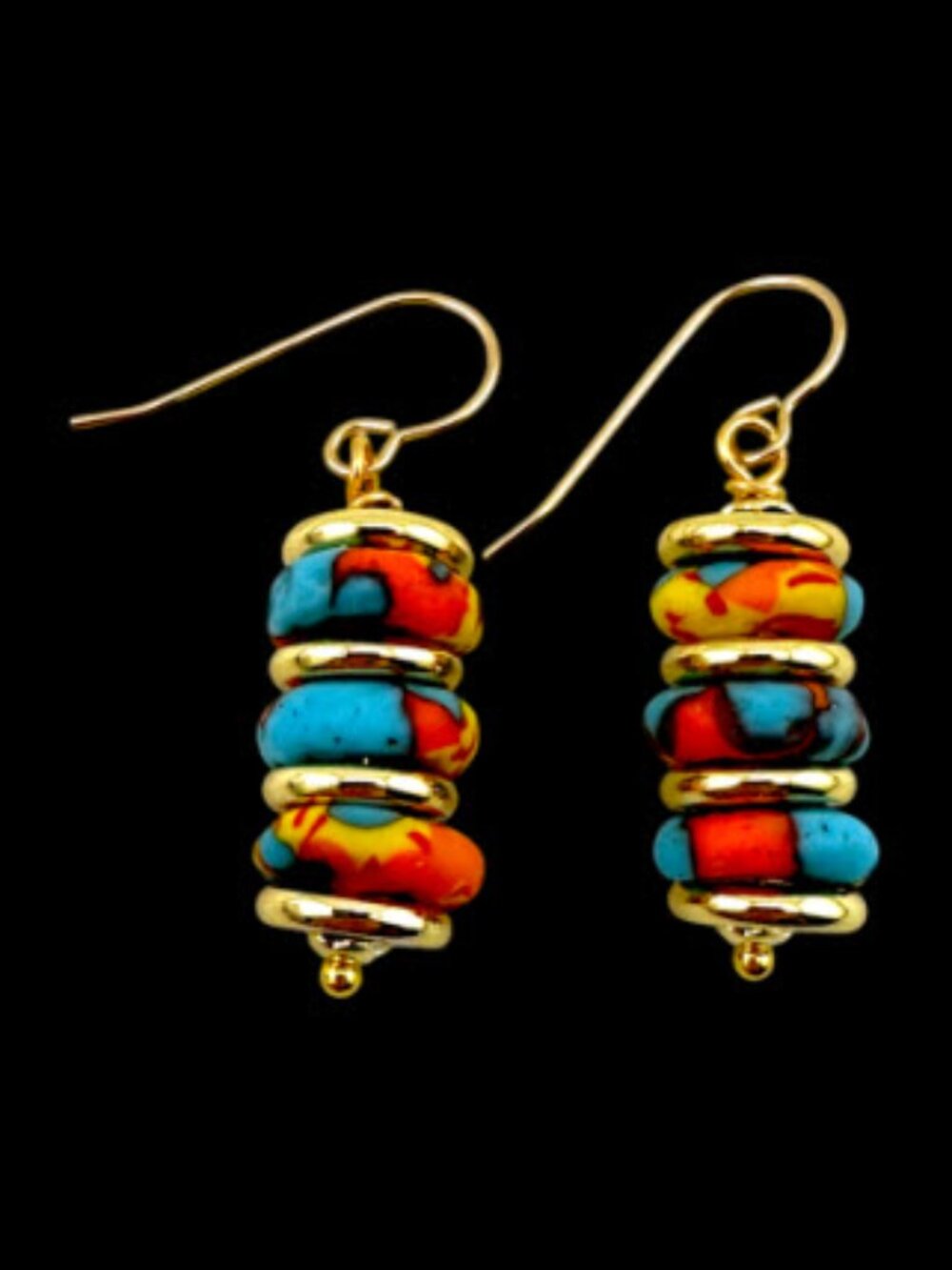 Fair Trade African Recycled Glass Earrings 14K Gold Filled Multicolor Boho